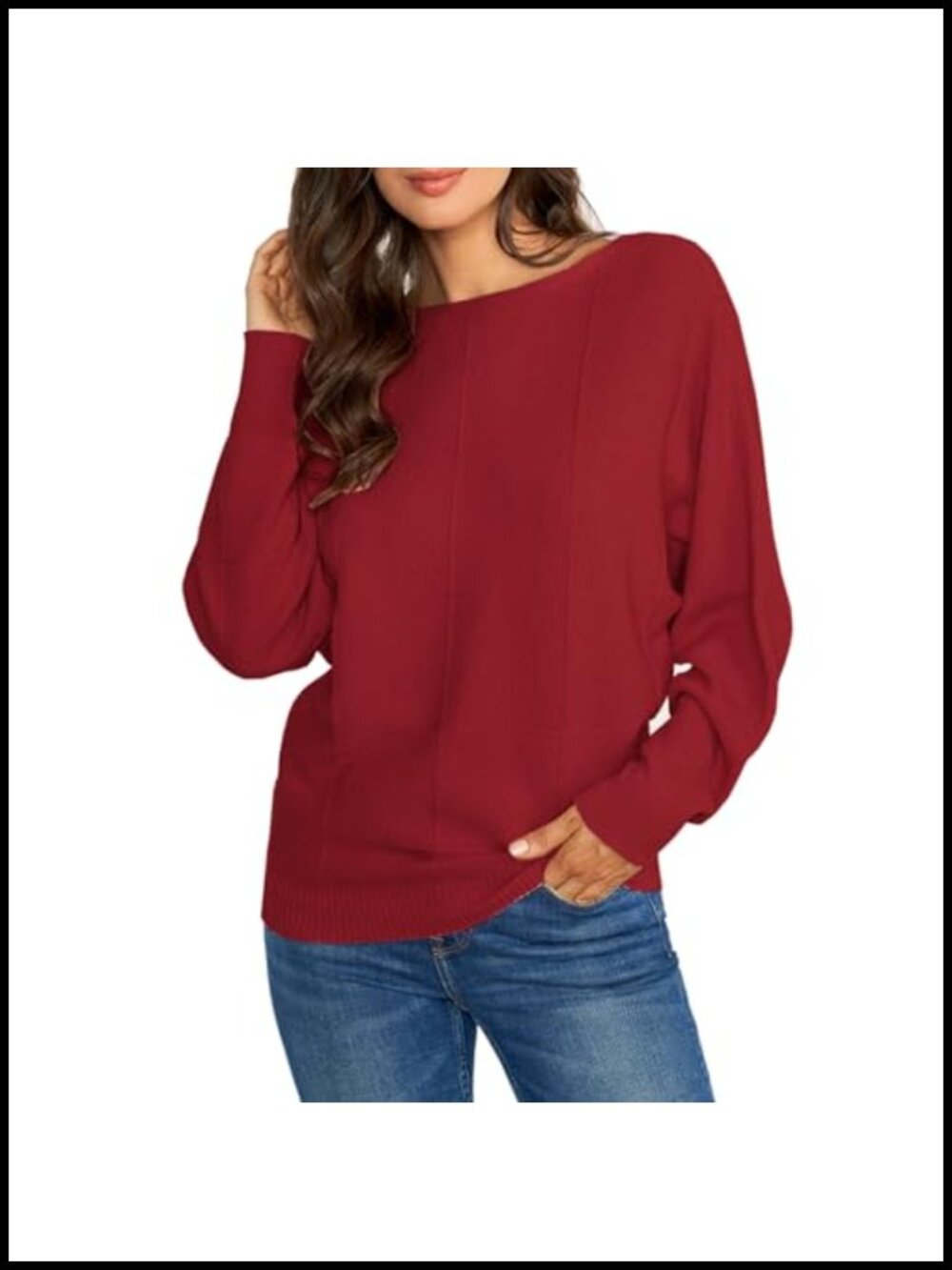 Women's Batwing Soft Knitted Sweater Boat Neck Dolman Sleeve Pullover